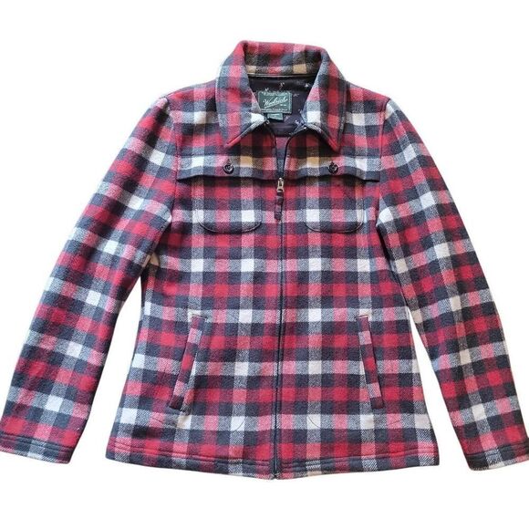 Woolrich Shirt Jacket Women's XS Plaid Red Blue Stag Wool Zip Up Warm - Picture 1 of 5